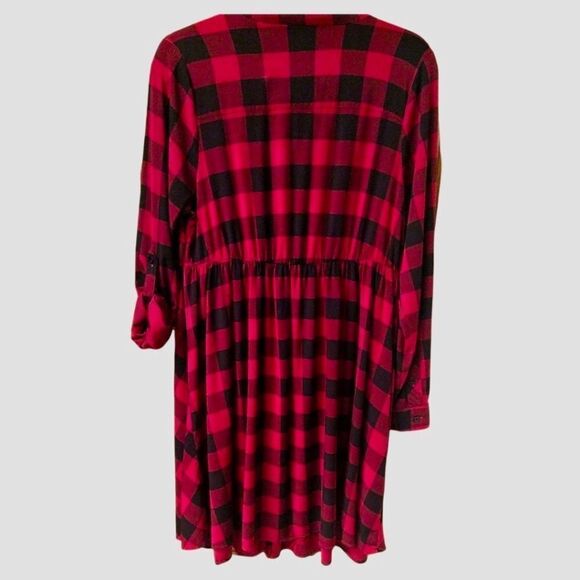 TORRID  maroon & black plaid challis button front midi dress Size M/L - Picture 14 of 16